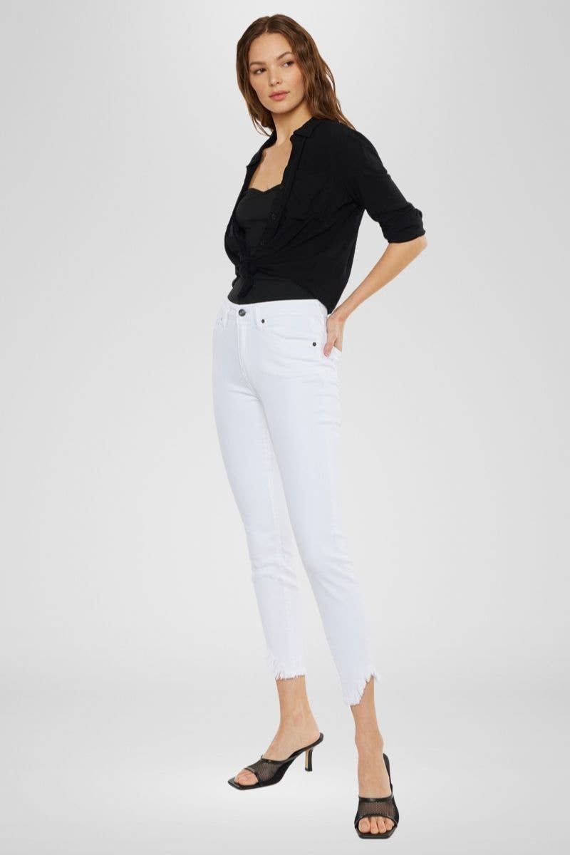 White Stretchy Raw Fringe Hem Jean