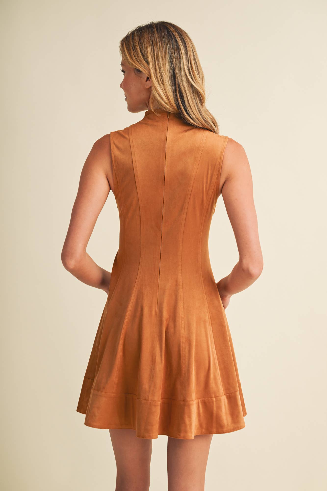 Cognac Sueded A-Line Dress