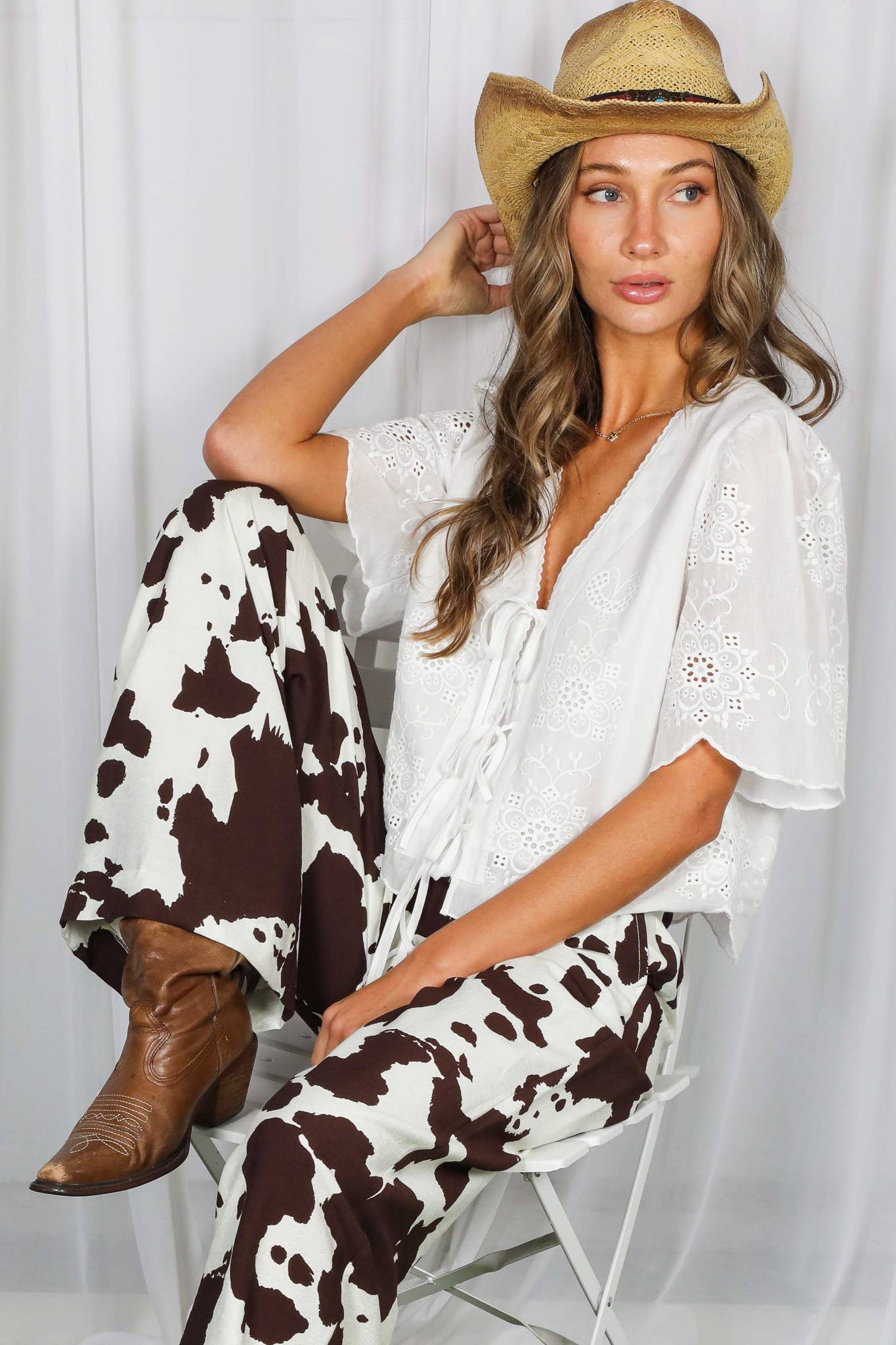 Scalloped Edge Detailing 100%Cotton Eyelet Lace Top