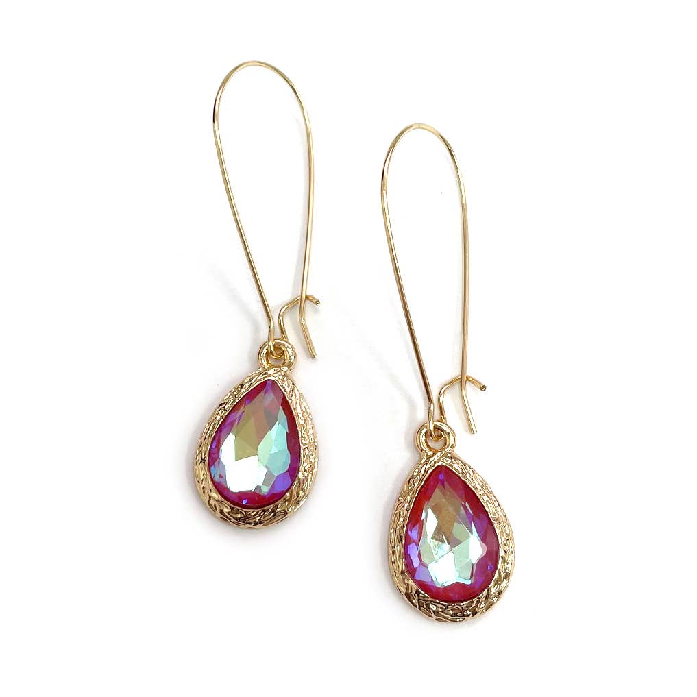 Teardrop Glass Crystal Bead with Kidney Wire Earrings