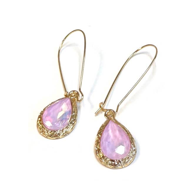 Teardrop Glass Crystal Bead with Kidney Wire Earrings