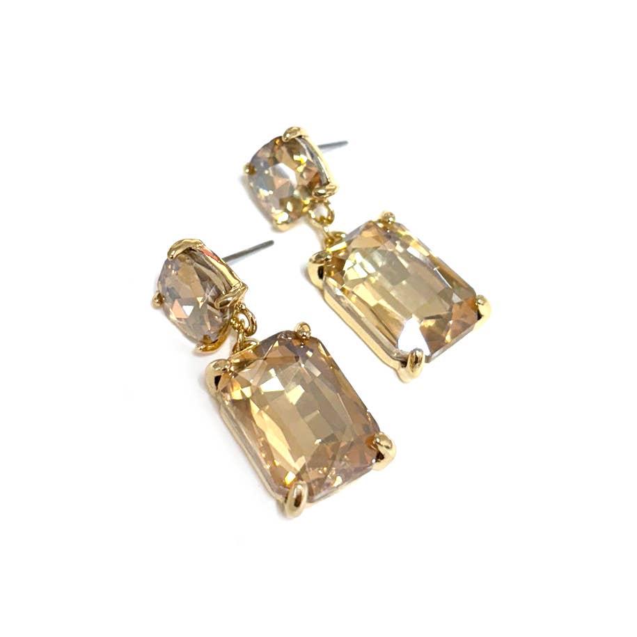 Double Square Linked Crystal Glass Dangle Earrings