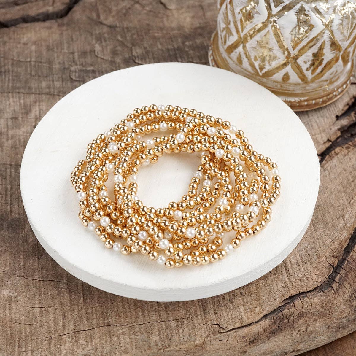 Classic Gold and Pearls Stretchy Bracelet