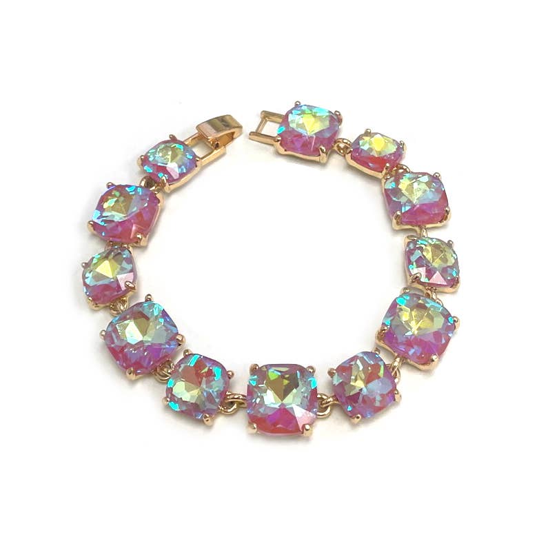 Cushion Cut Glass Crystal Linked Station Bracelet
