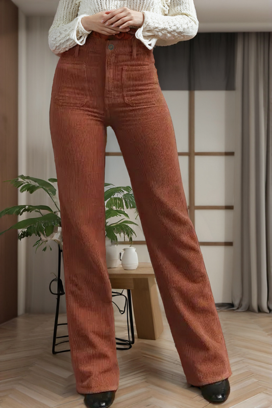 High Waist Burnt Orange Corduroy Jean
