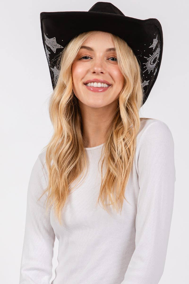 Rhinestone Moon And Star Embroidered Cowboy Hat