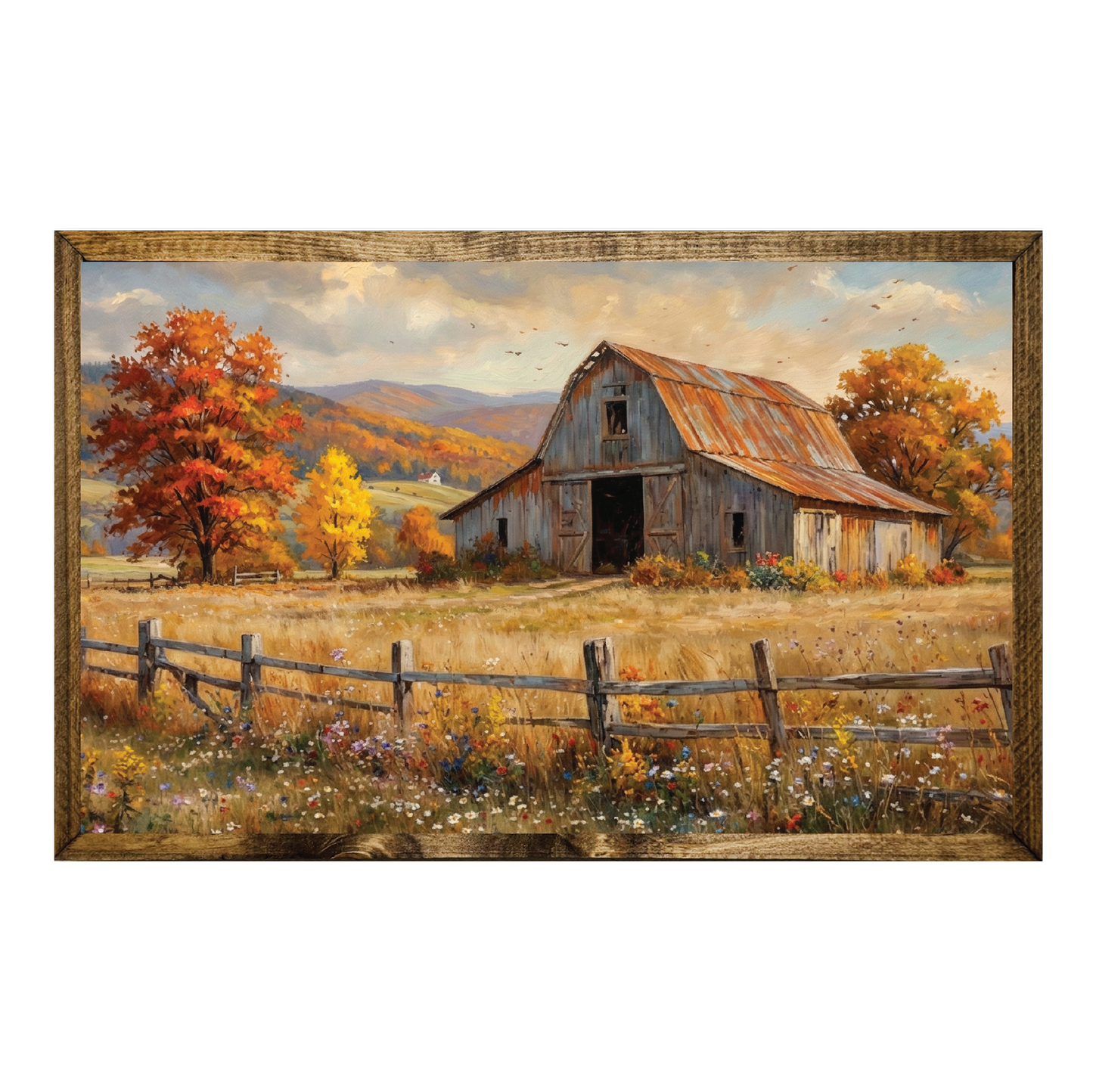 Fall Barn Timberland Frame Oil Painting