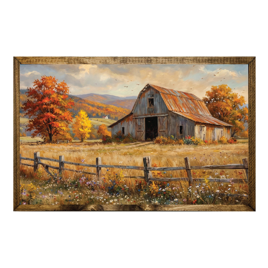Fall Barn Timberland Frame Oil Painting