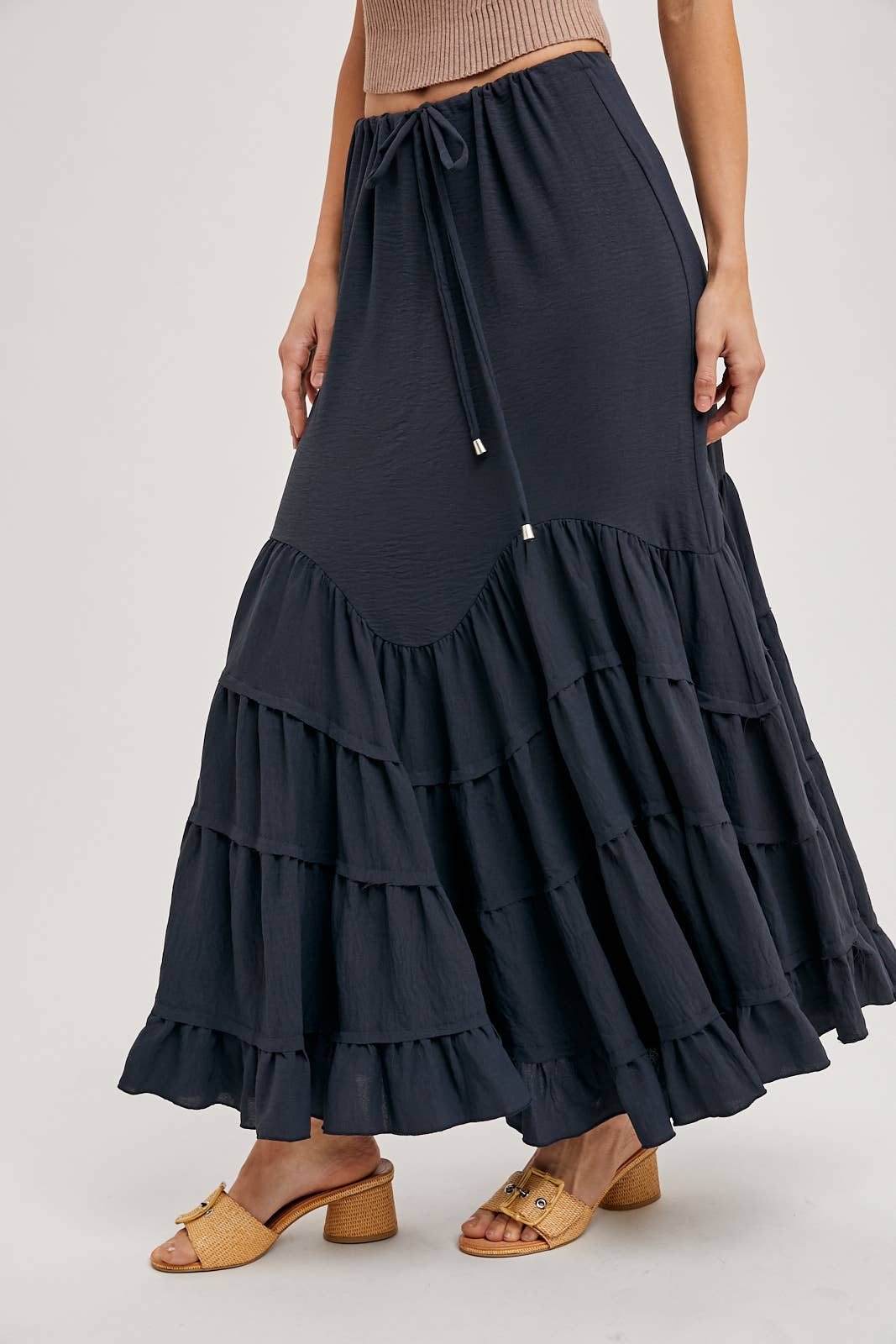RUFFLED DRAWSTRING WASIT MAXI SKIRT