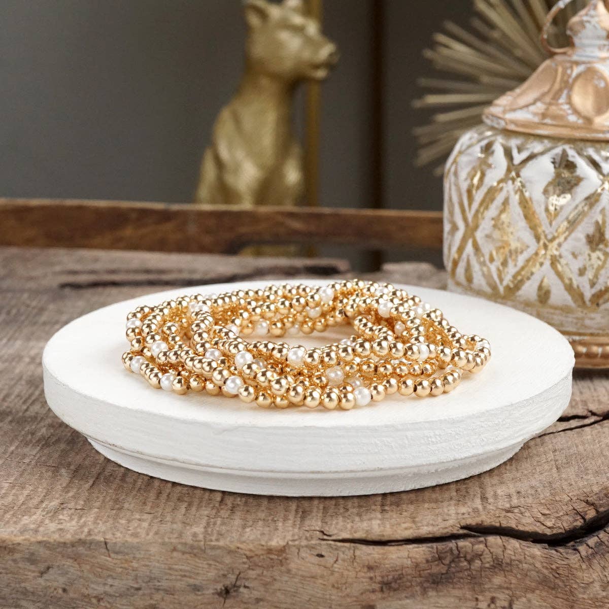 Classic Gold and Pearls Stretchy Bracelet