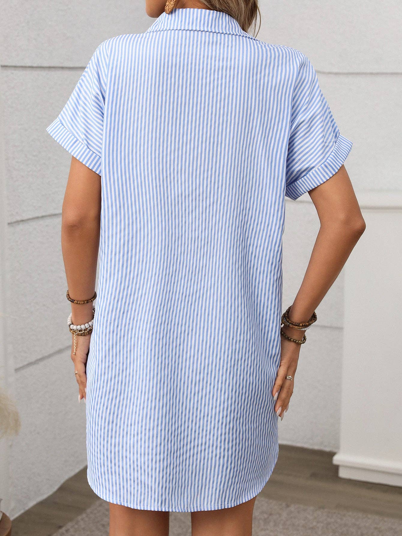 Striped Button Down Shirt Dress Casual Summer Midi