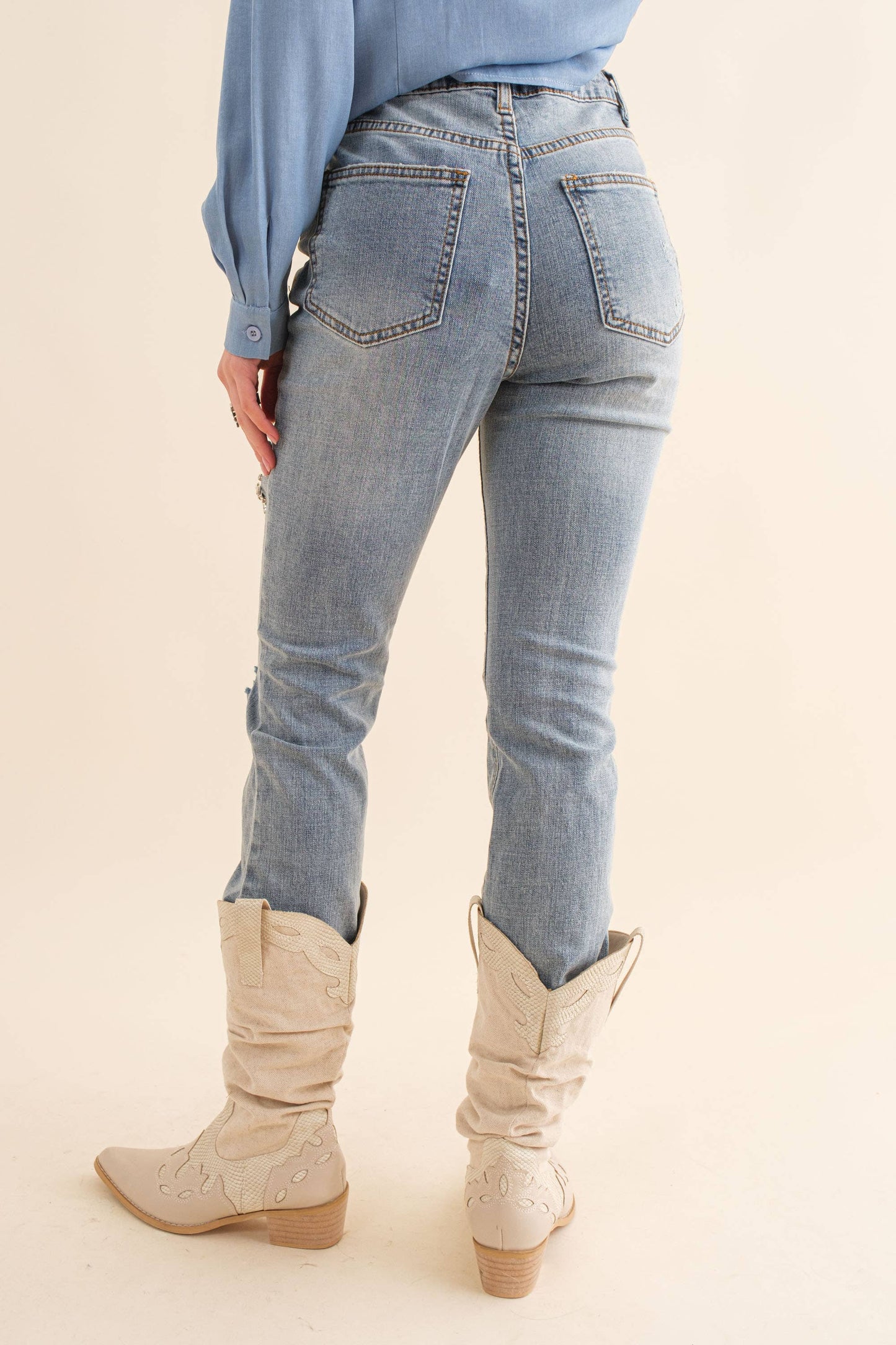 Diamond Heart Cutout Crop Denim Jeans