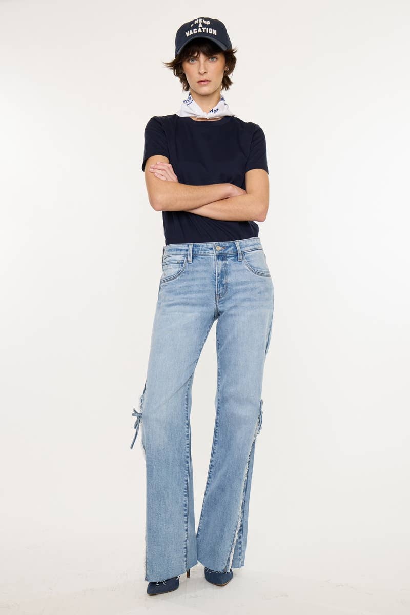 Flare Frayed Bow Jeans