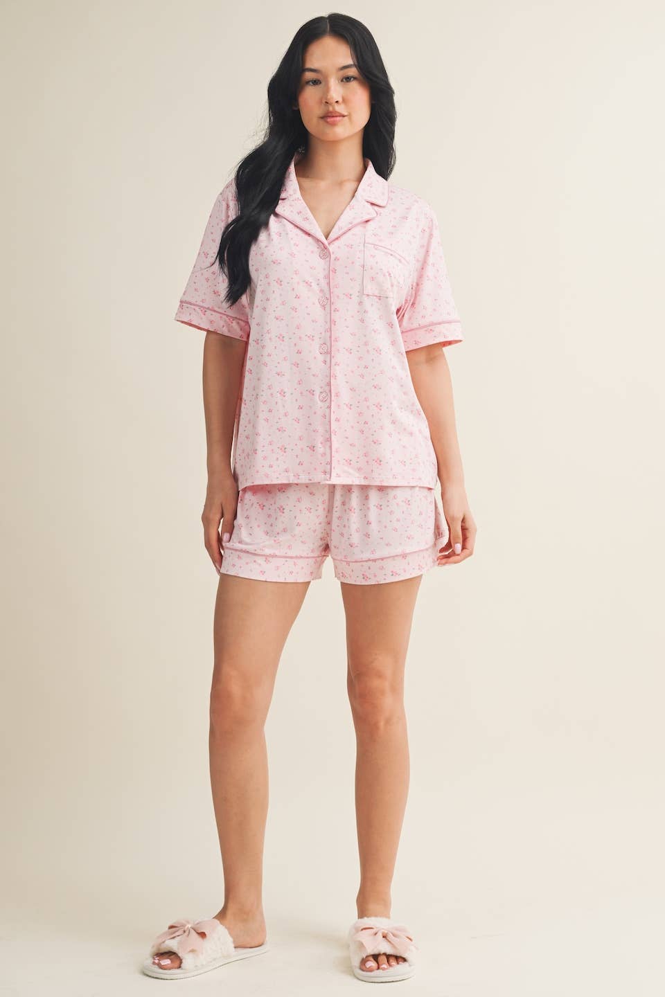 Pink Ditsy Print Pajama Set