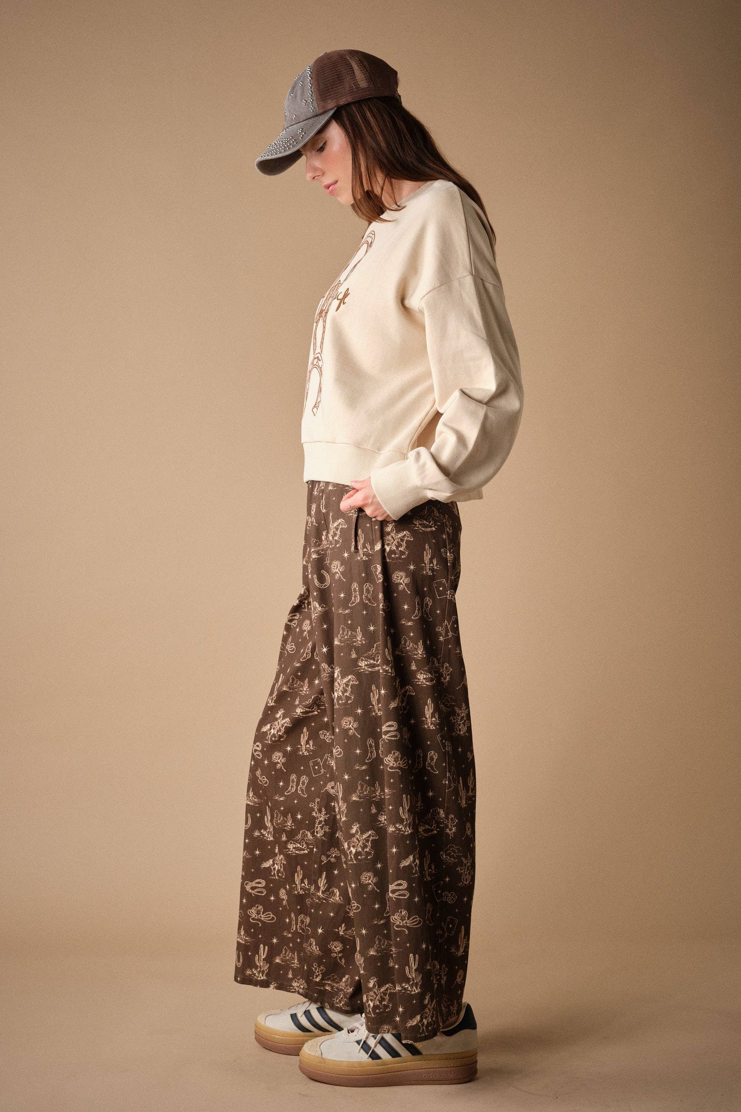 Western Side Tie Wide Leg Pants