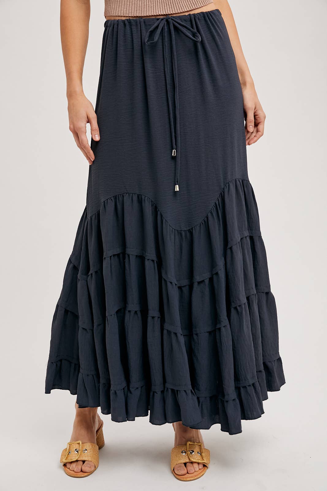 RUFFLED DRAWSTRING WASIT MAXI SKIRT