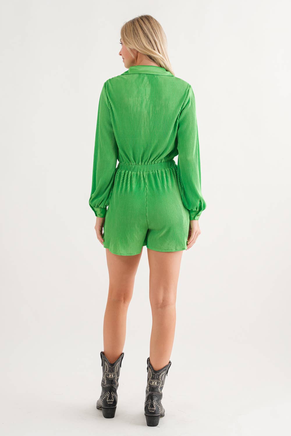 Accordion Pleated Collared Romper