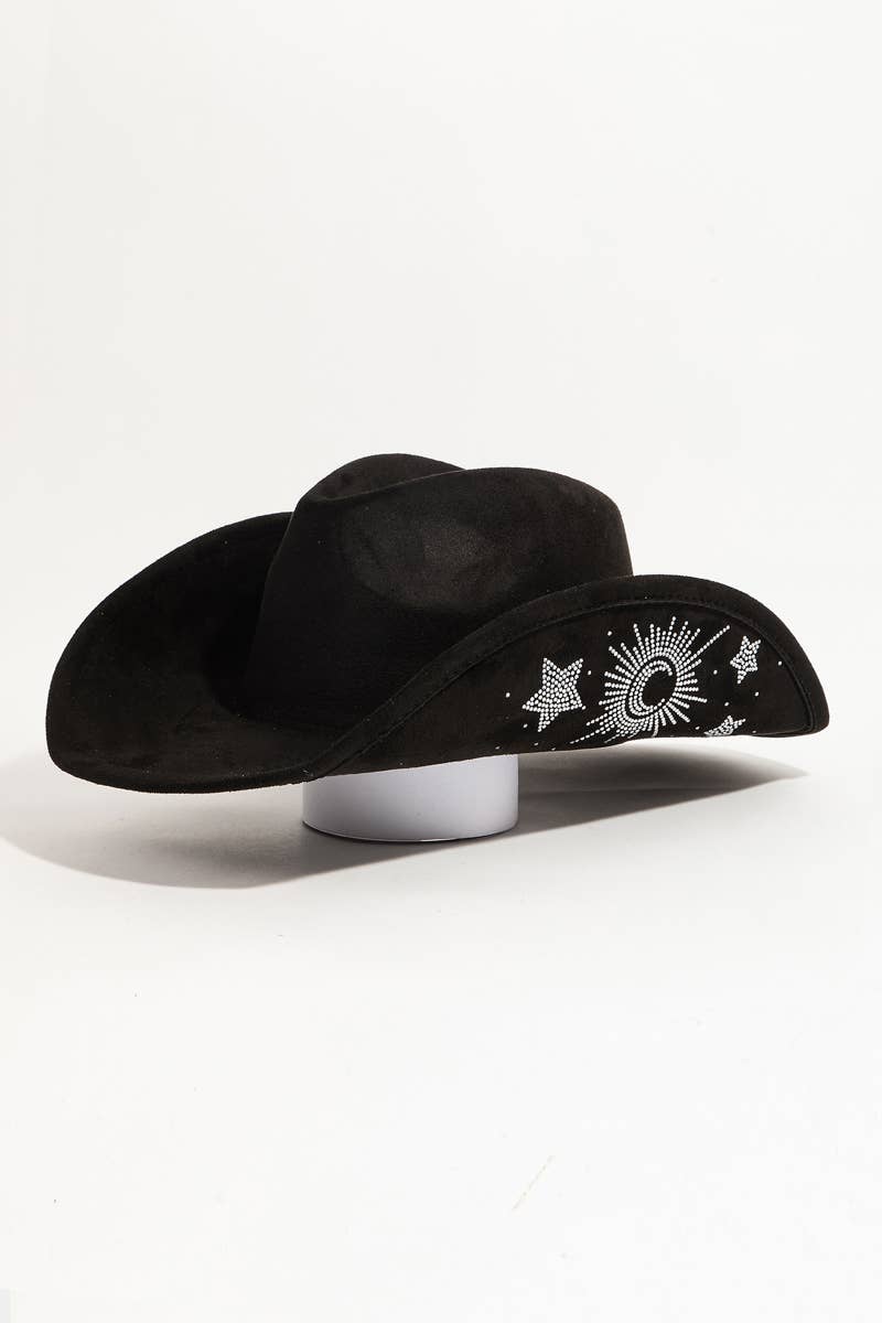 Rhinestone Moon And Star Embroidered Cowboy Hat