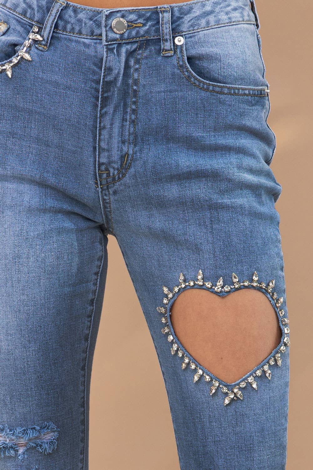 Diamond Heart Cutout Crop Denim Jeans