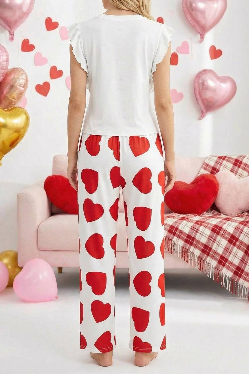 Valentine Ruffled Heart Print Lounge Set