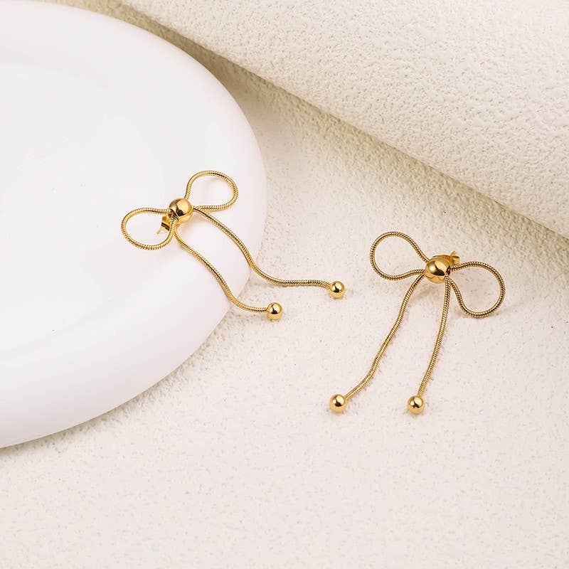 18K STAINLESS STEEL TARNISH FREE BOW EARRINGS