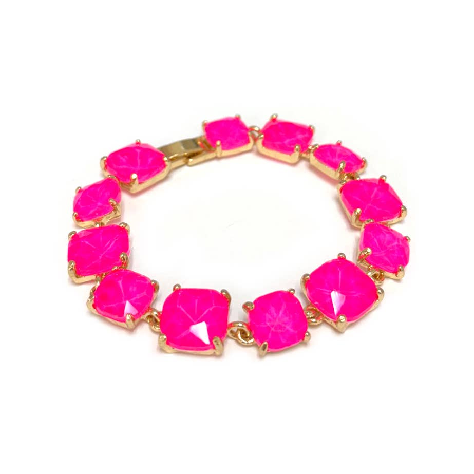 Cushion Cut Glass Crystal Linked Station Bracelet
