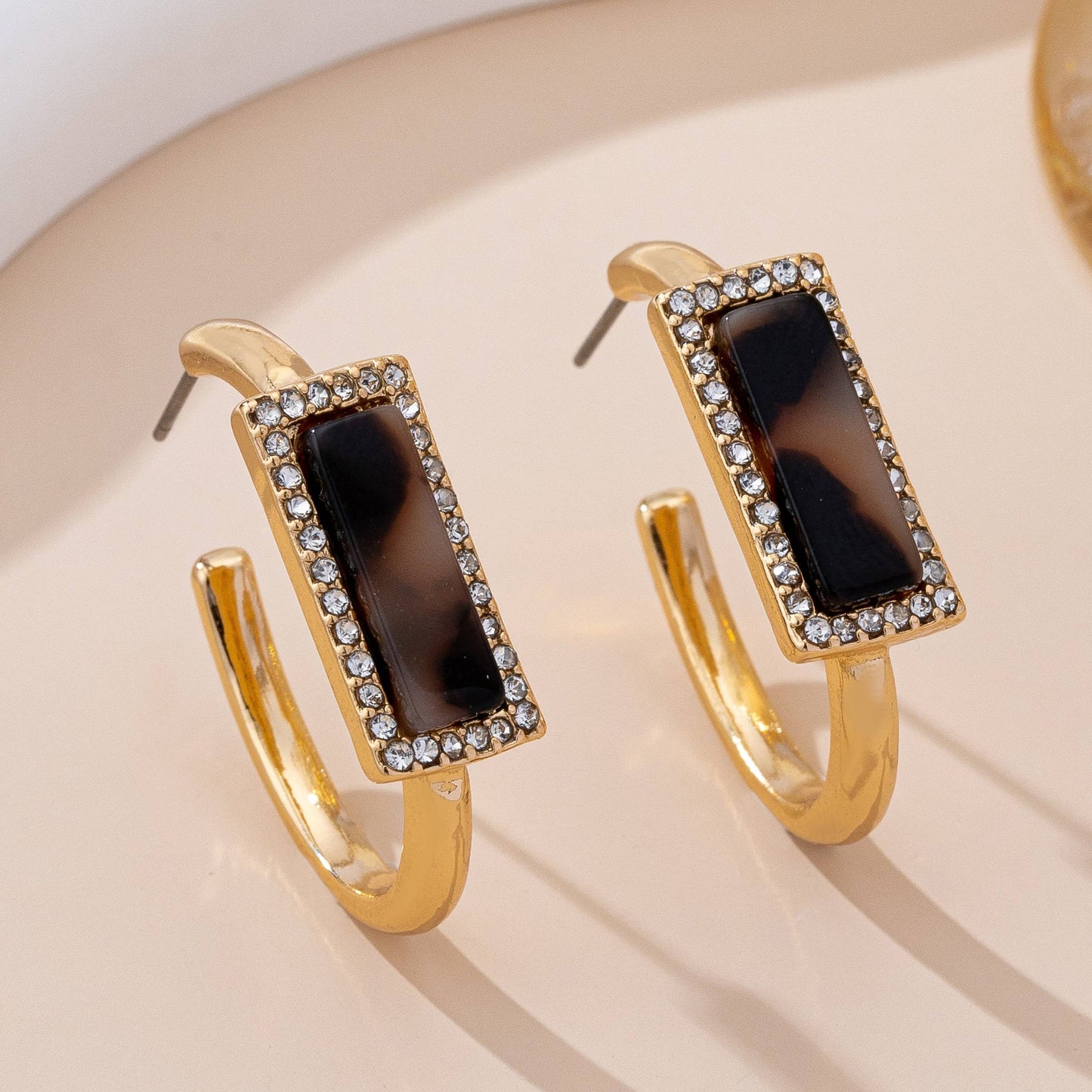 Tortoise & Pavé Gold Hoop Earrings