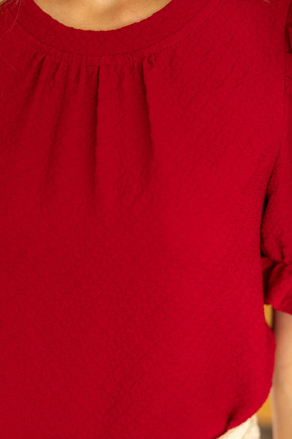 Red Puff Sleeve Knit Top