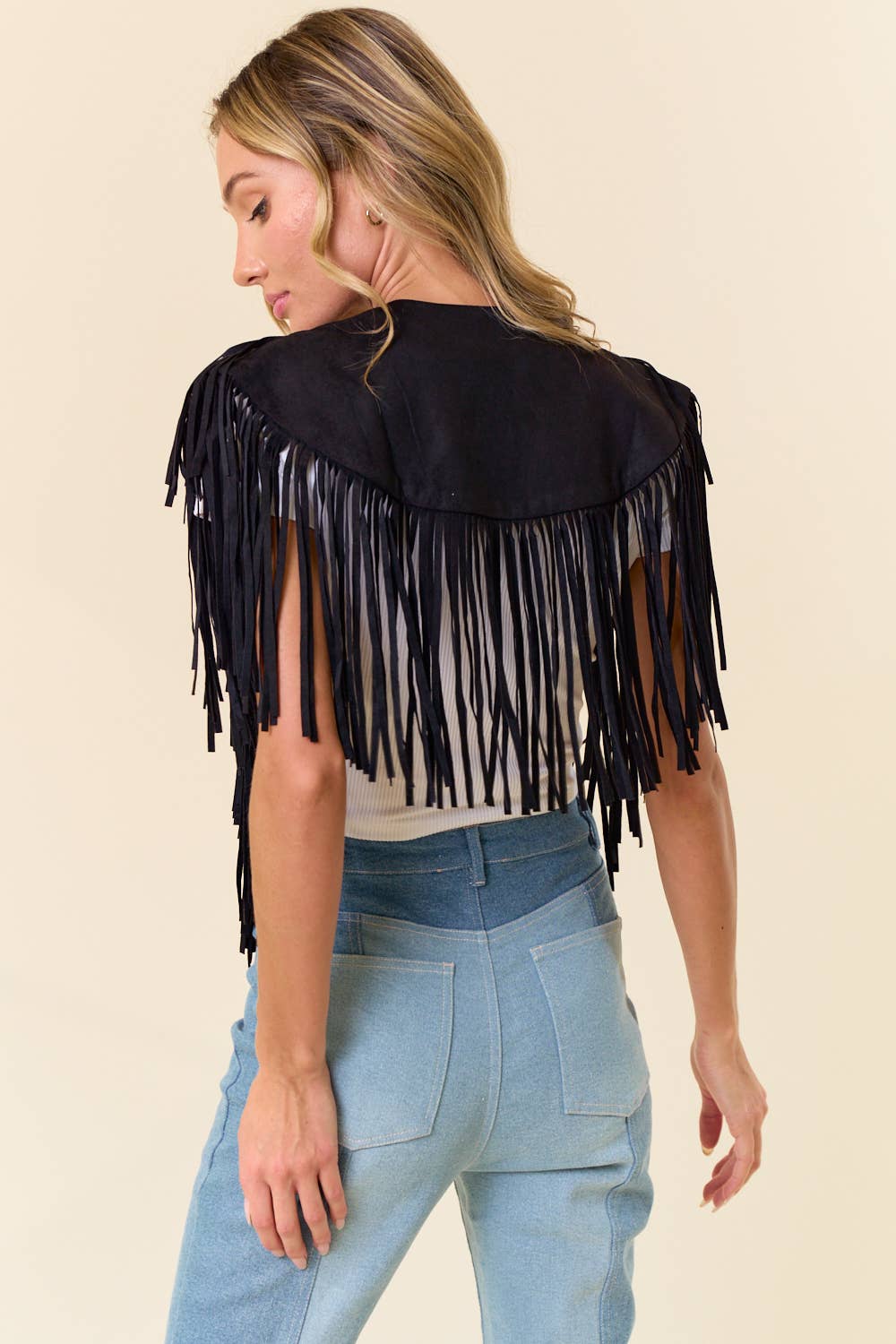 Western Suede Black Fringe Shrug