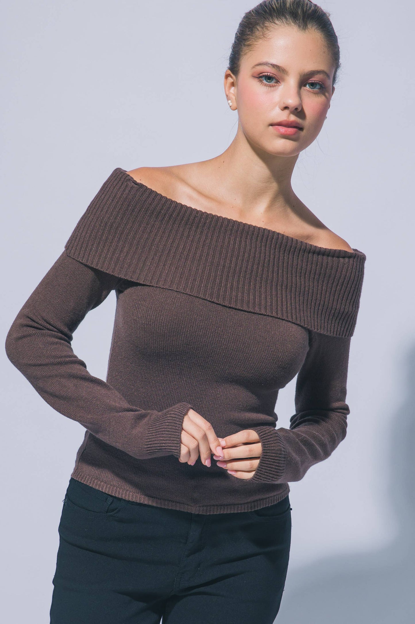 Mocha Off Shoulder Sweater