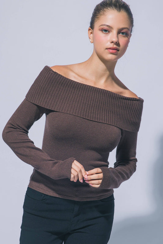 Mocha Off Shoulder Sweater