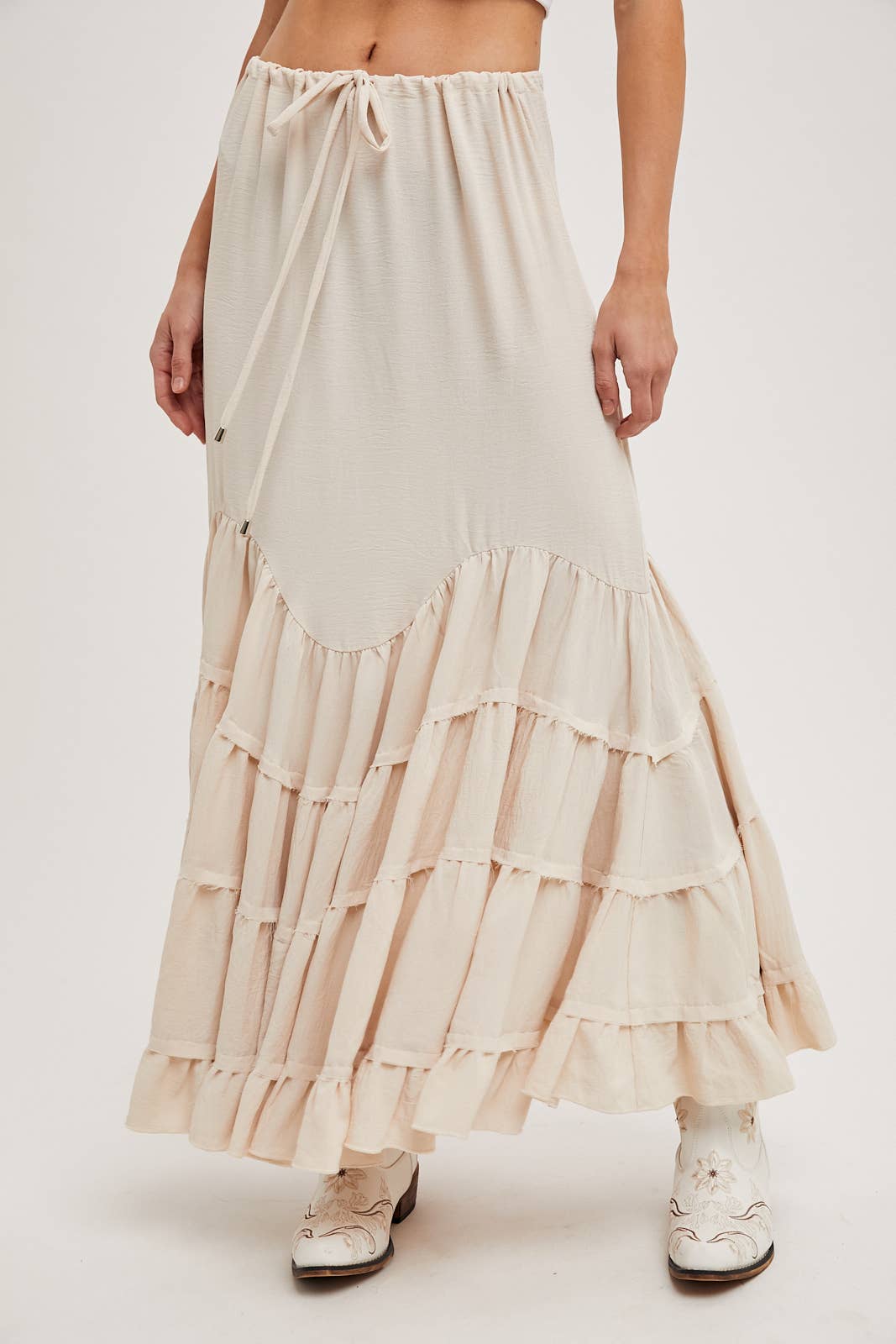 RUFFLED DRAWSTRING WASIT MAXI SKIRT