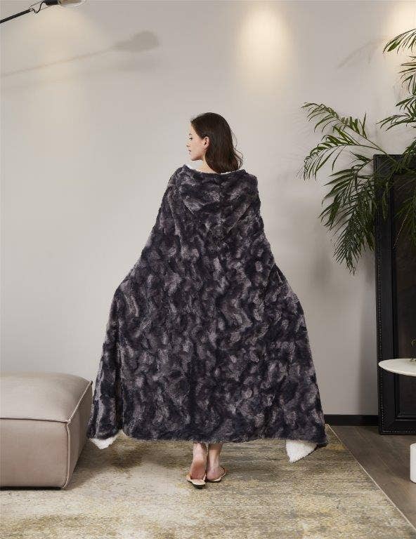 "Brushed Slate"  Hooded Throw Blanket