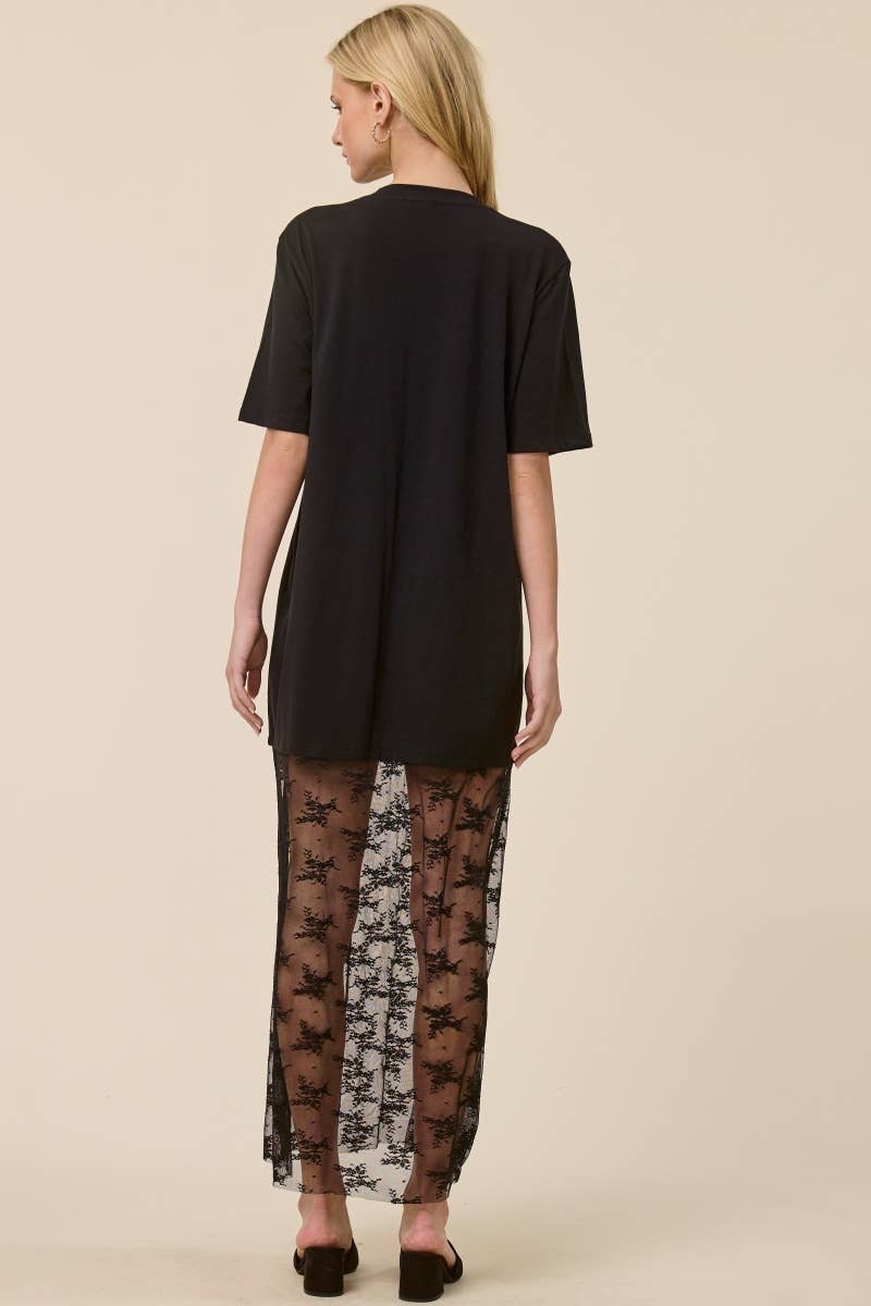 Free Bird Graphic Floral Lace Tshirt Dress