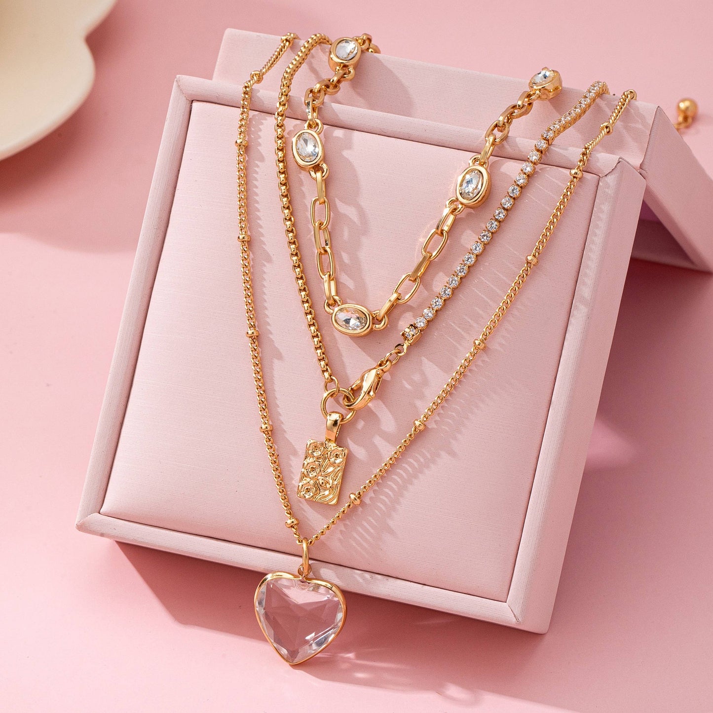 Multi Layered Heart Charm Necklace
