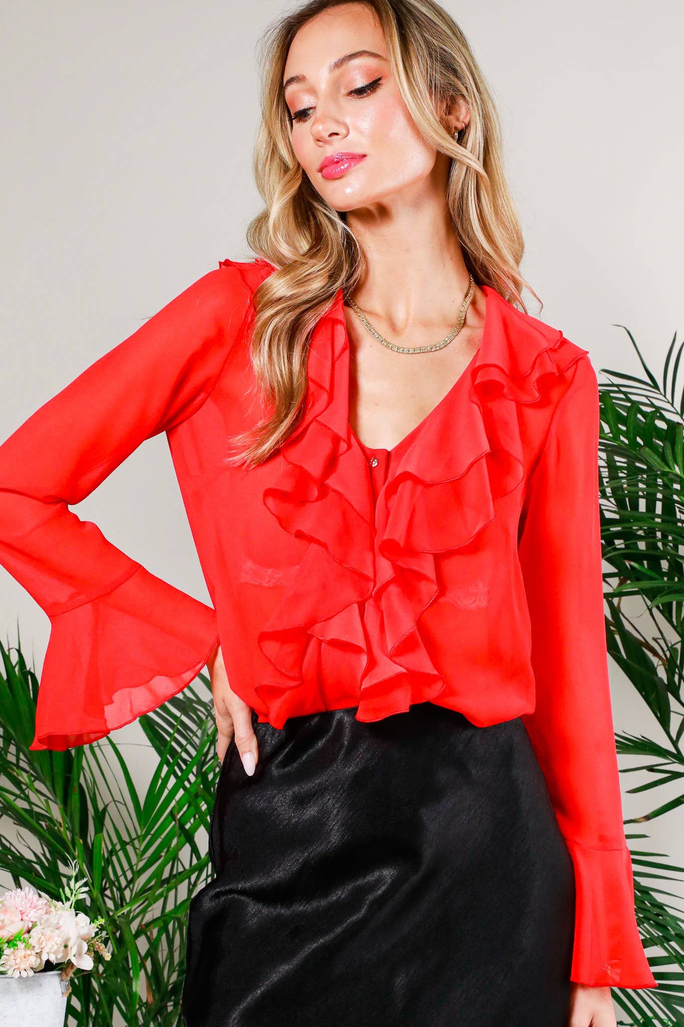 Red Chiffon Blouse