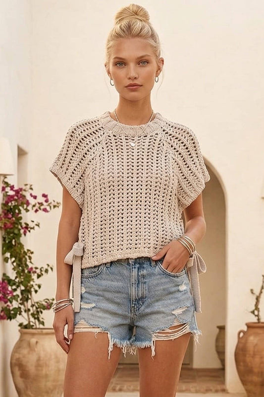 Chunky Grey Knit Crochet Top