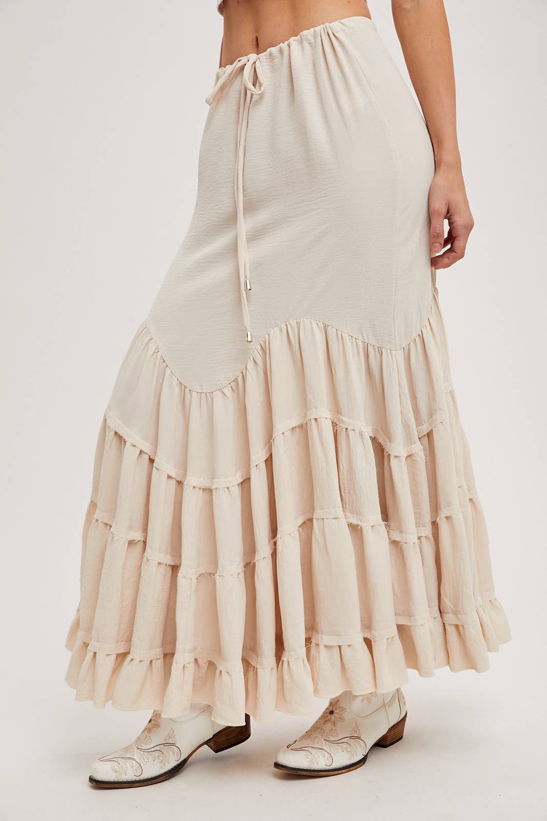 RUFFLED DRAWSTRING WASIT MAXI SKIRT