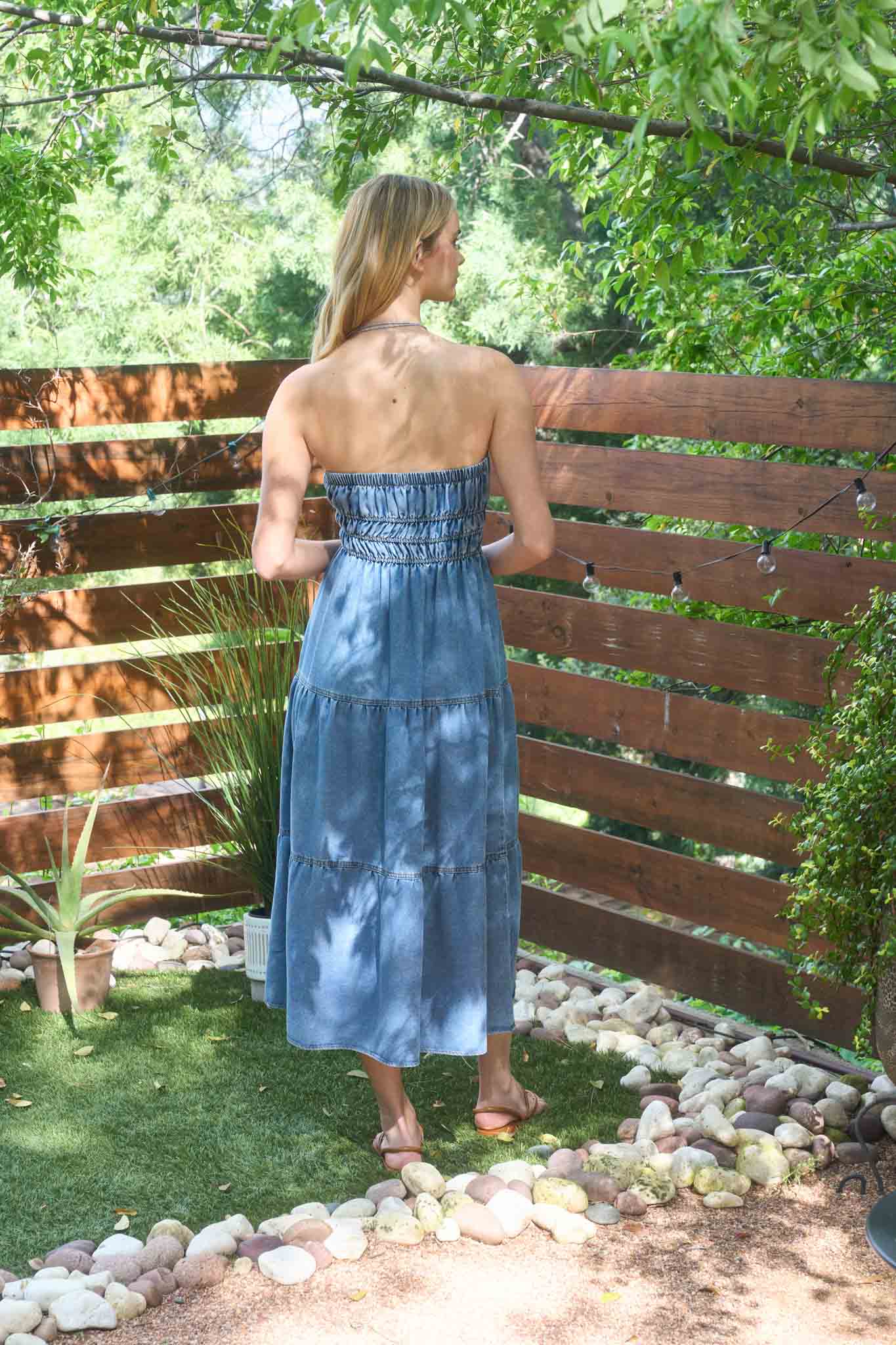 Strapless Denim Tiered Dress