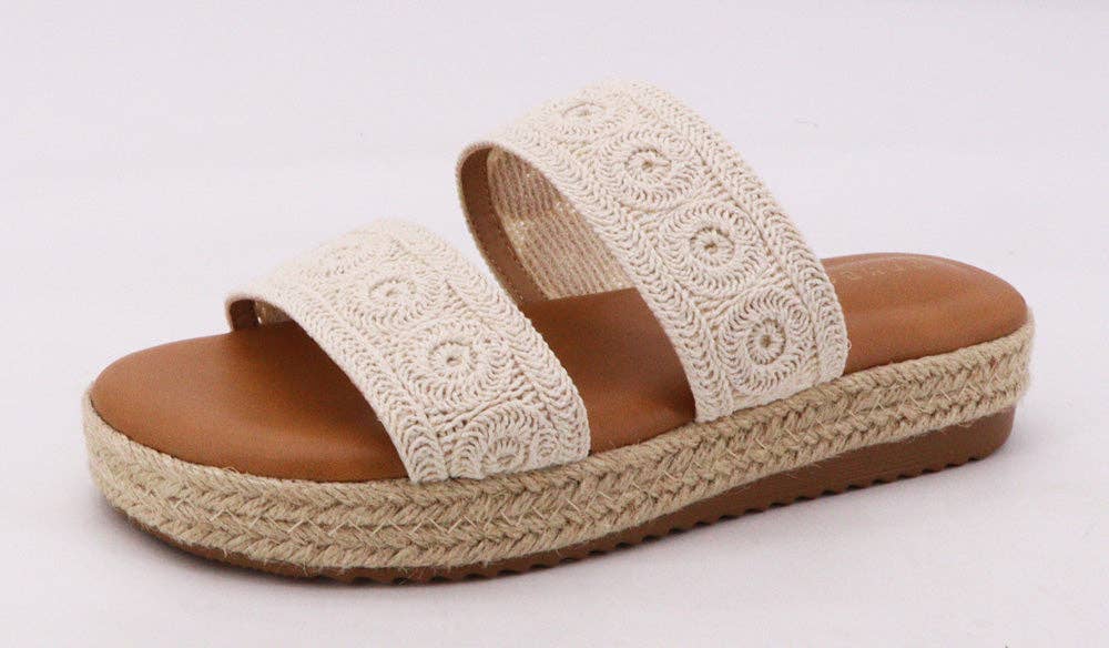Beige Crochet & Woven Strap Sandals