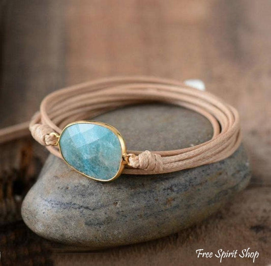 Natural Amazonite Rope w/ turqoise stone  Bracelet