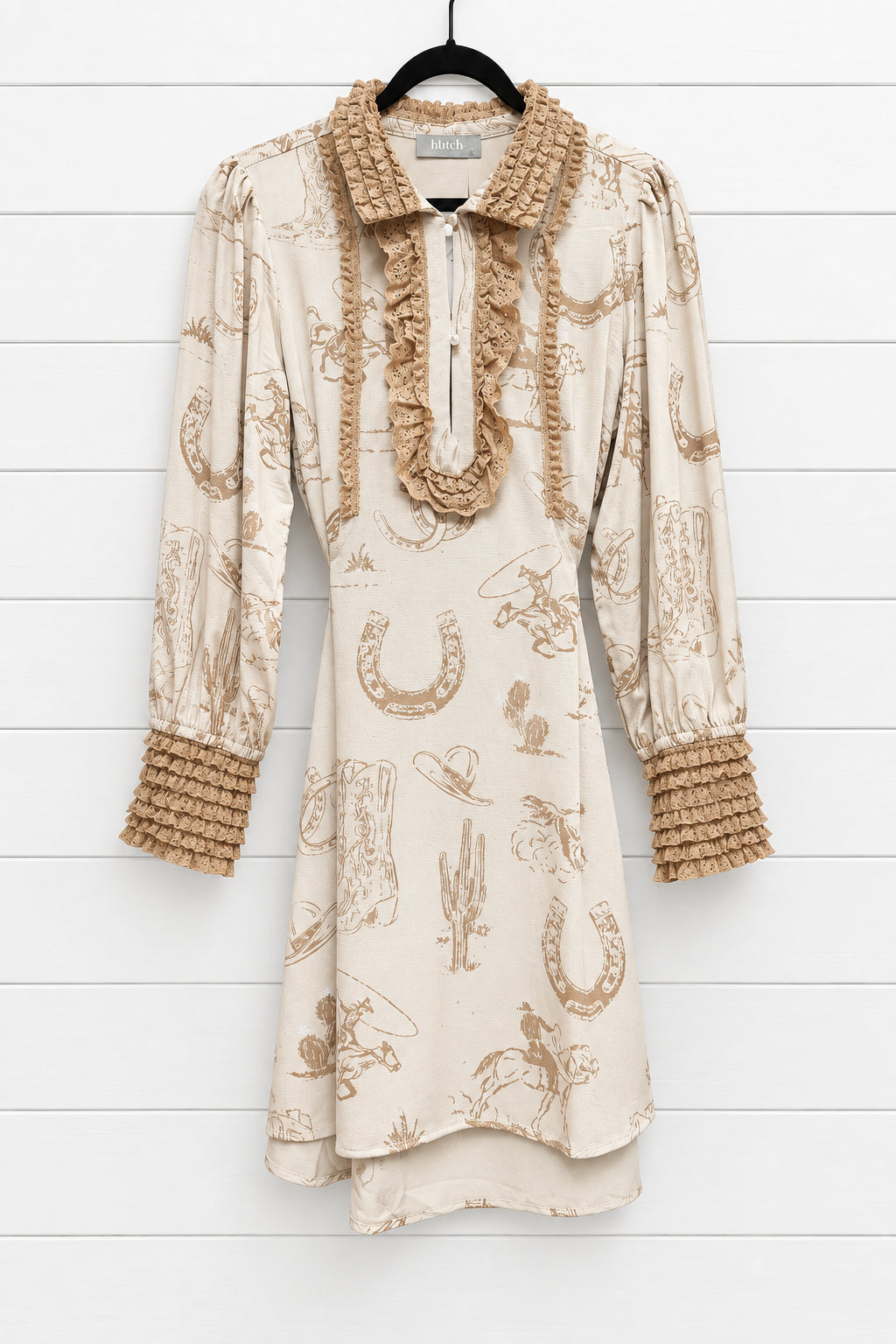 Western Ruffle Tie Waist Mini Dress
