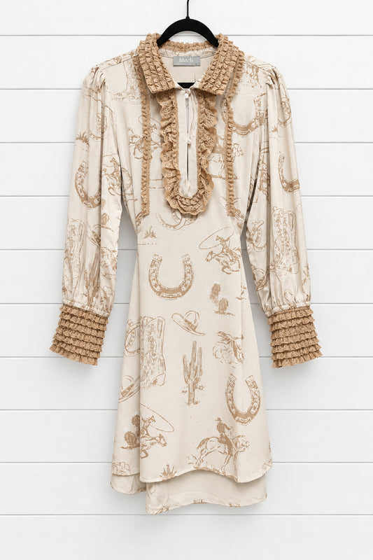 Western Ruffle Tie Waist Mini Dress