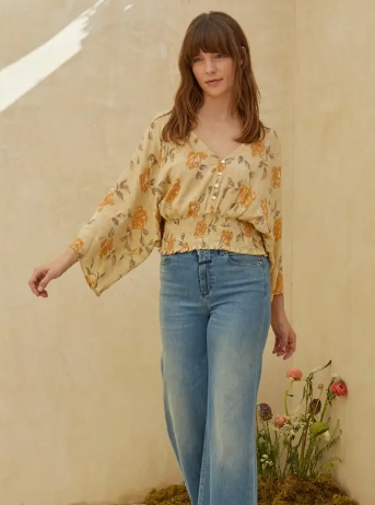 Floral Yellow Smocked Top