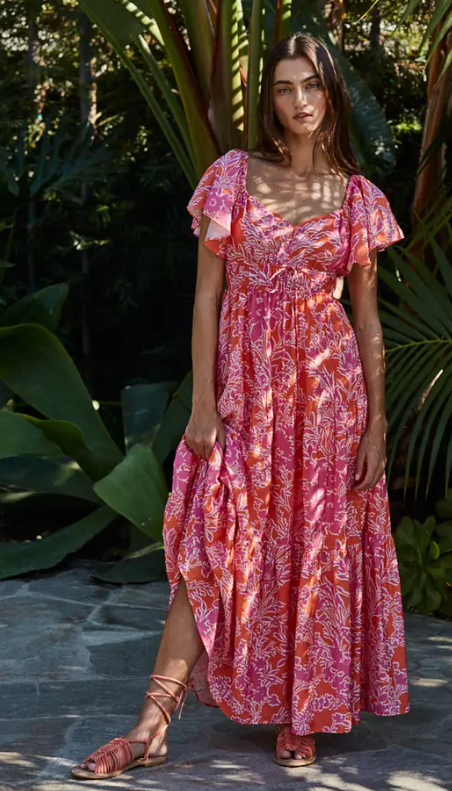 Floral Print Sweetheart Neck Maxi