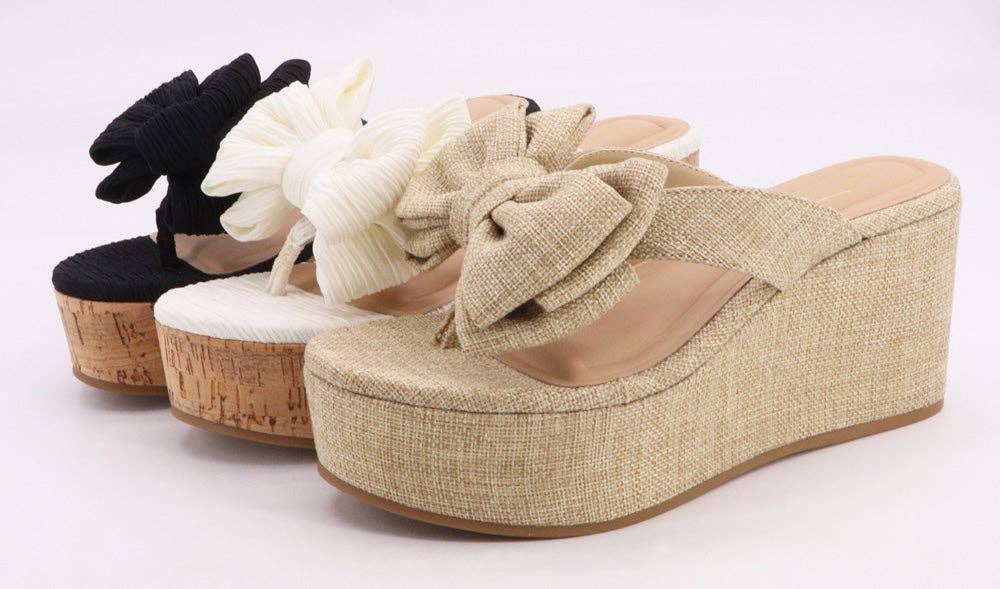 White Bow Wedge Sandal