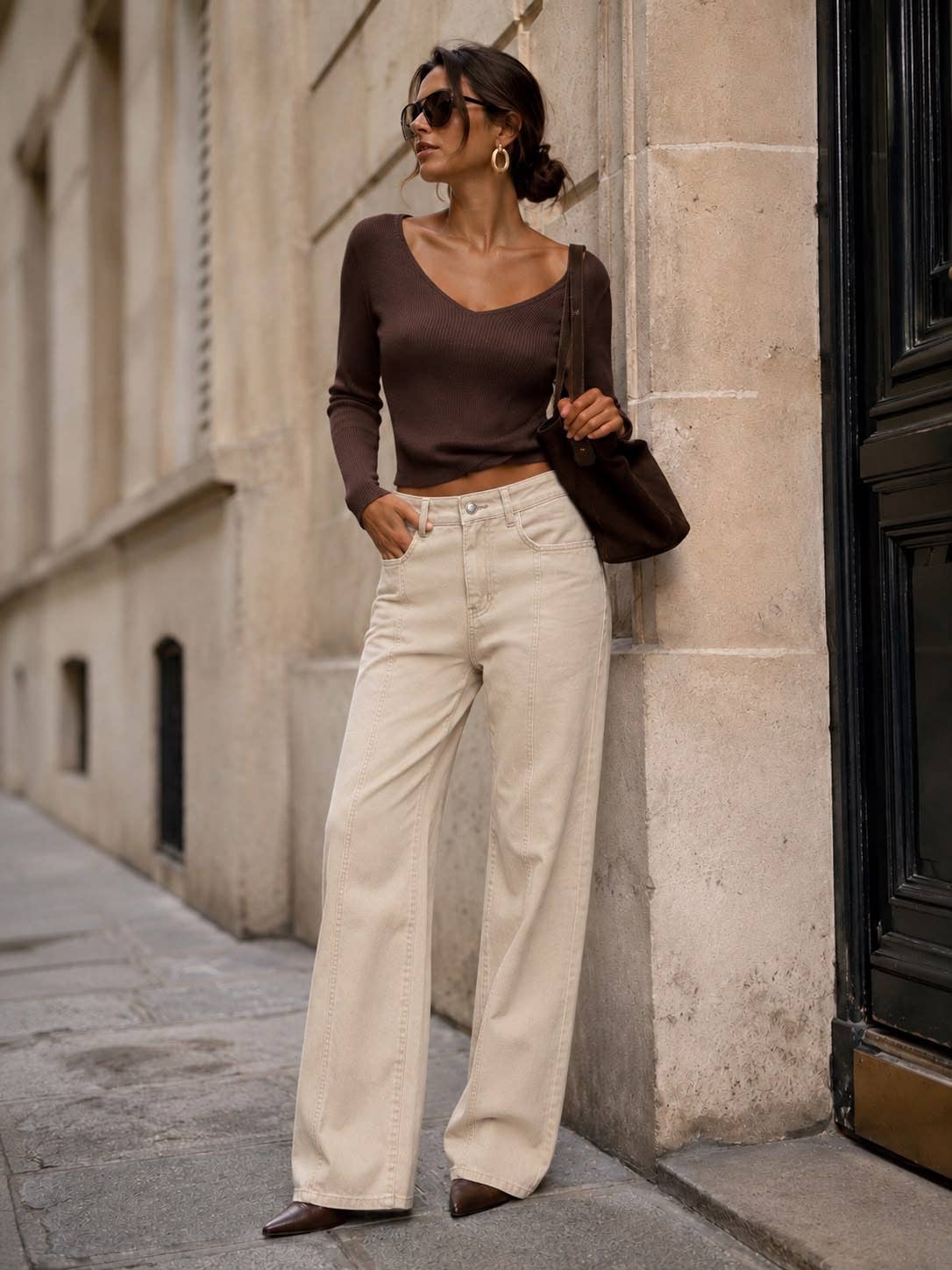Khaki Wide Leg Sculpting Pants