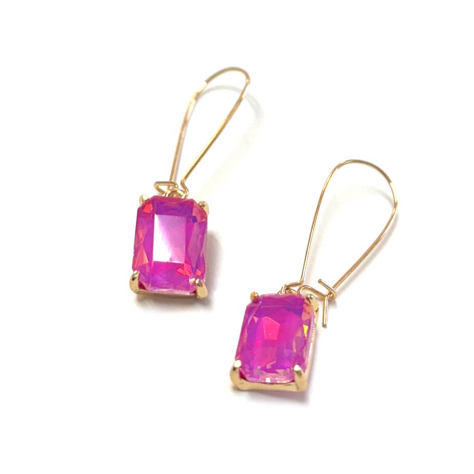 Midi Rectangle Glass Bead with Kidney Wire Dangle Earrings