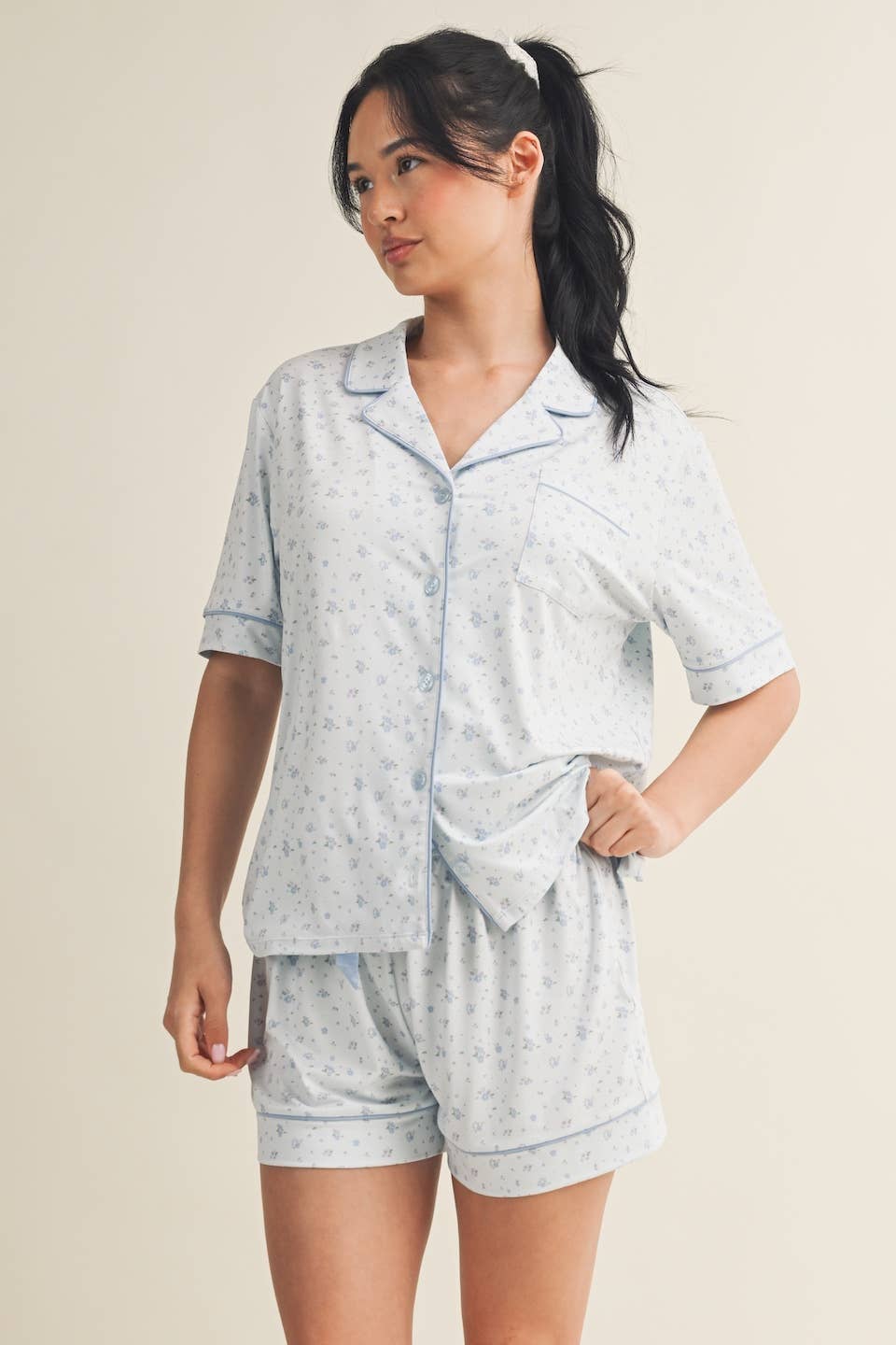 Pink Ditsy Print Pajama Set