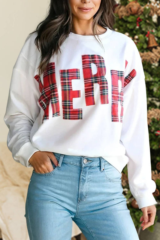 Plaid MERRY Print Christmas Sweatshirt